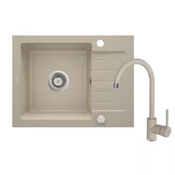   Mosogatótálca, Deante Zorba 1 medencés, gránit, csapteleppel, csepegtetővel, homok ZQZA711A
