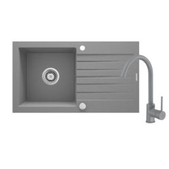   Mosogatótálca, Deante Zorba 1 medencés, gránit, csapteleppel, csepegtetővel,metálszürke ZQZBS113