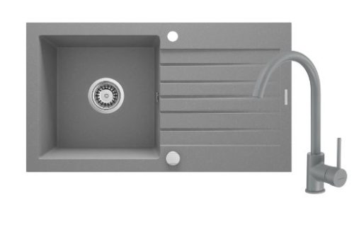 Mosogatótálca, Deante Zorba 1 medencés, gránit, csapteleppel, csepegtetővel,metálszürke ZQZBS113
