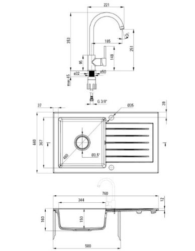 Mosogatótálca, Deante Zorba 1 medencés, gránit, csapteleppel, csepegtetővel,metálszürke ZQZBS113