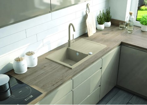 Mosogatótálca, Deante Zorba 1 medencés, gránit, csapteleppel, csepegtetővel, bézs ZQZA511A