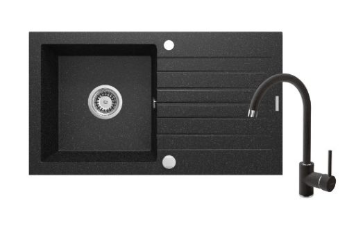 Mosogatótálca, Deante Zorba 1 medencés, gránit, csapteleppel, csepegtetővel, grafit ZQZV2113