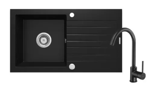 Mosogatótálca, Deante Zorba 1 medencés, gránit, csapteleppel, csepegtetővel,fekete ZQZVN113