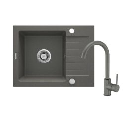   Mosogatótálca, Deante Zorba 1 medencés, gránit, csaptelep+csepegtető, antracit metál ZQZAT11A