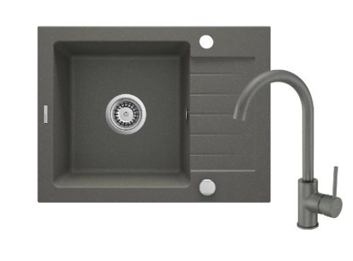 Mosogatótálca, Deante Zorba 1 medencés, gránit, csaptelep+csepegtető, antracit metál ZQZAT11A