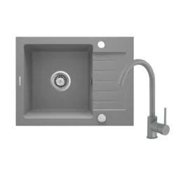   Mosogatótálca, Deante Zorba 1 medencés, gránit, csaptelep+csepegtető, metálszürke ZQZAS11A