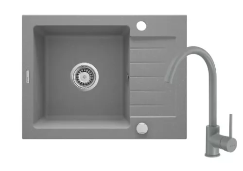 Mosogatótálca, Deante Zorba 1 medencés, gránit, csaptelep+csepegtető, metálszürke ZQZAS11A