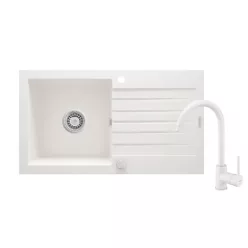   Mosogatótálca, Deante Zorba 1 medencés, gránit, csaptelep+csepegtető, alabástrom ZQZVA113