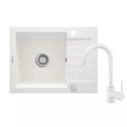   Mosogatótálca, Deante Zorba 1 medencés, gránit, csaptelep+csepegtető, alabástrom ZQZAA11A