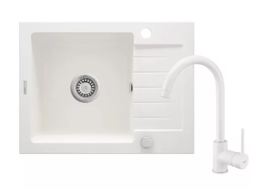 Mosogatótálca, Deante Zorba 1 medencés, gránit, csaptelep+csepegtető, alabástrom ZQZAA11A