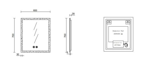 Tükör, Aquatrend LH-LM02 60x3.5x70 cm