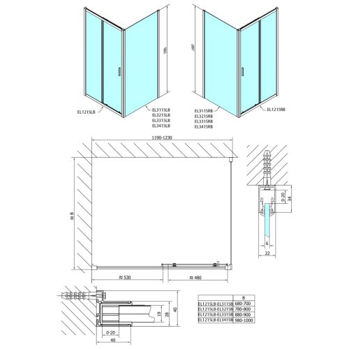 Zuhanyajtó, Sapho Polysan Easy Line Black tolóajtó, matt fekete, átlátszó üveg 120 cm EL1215B