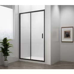   Zuhanyajtó, Sapho Polysan Easy Line Black tolóajtó, matt fekete, átlátszó üveg 150 cm EL1515B