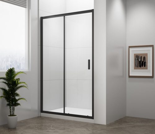 Zuhanyajtó, Sapho Polysan Easy Line Black tolóajtó, matt fekete, átlátszó üveg 150 cm EL1515B