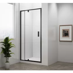   Zuhanyajtó, Sapho Polysan Easy Line Black nyílóajtó fix résszel, matt fekete, 90 cm EL1615B