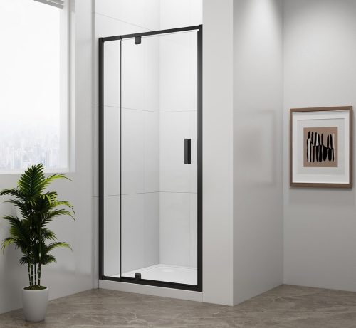 Zuhanyajtó, Sapho Polysan Easy Line Black nyílóajtó fix résszel, matt fekete, 90 cm EL1615B