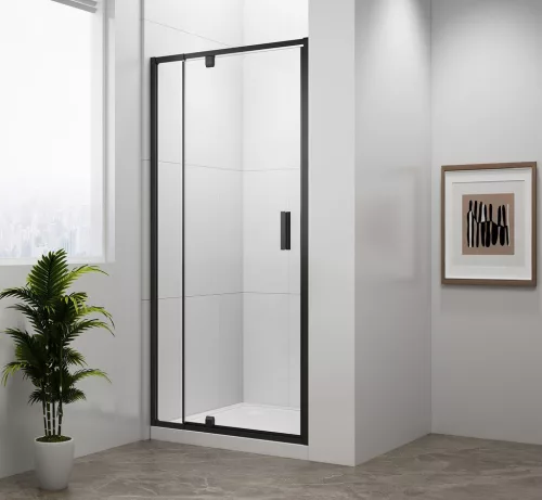 Zuhanyajtó, Sapho Polysan Easy Line Black nyílóajtó fix résszel, matt fekete, 90 cm EL1615B