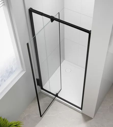 Zuhanyajtó, Sapho Polysan Easy Line Black nyílóajtó fix résszel, matt fekete, 90 cm EL1615B