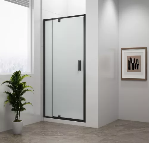 Zuhanyajtó, Sapho Polysan Easy Line Black nyílóajtó fix rész,matt fekete,brick üveg,90 cm EL1638B