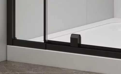 Zuhanyajtó, Sapho Polysan Easy Line Black nyílóajtó fix rész,matt fekete,brick üveg,90 cm EL1638B