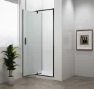 Zuhanyajtó, Sapho Polysan Easy Line Black nyílóajtó fix rész,matt fekete,brick üveg,90 cm EL1638B