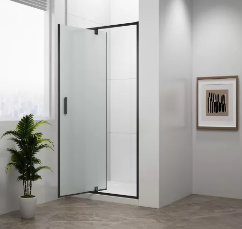 Zuhanyajtó, Sapho Polysan Easy Line Black nyílóajtó fix rész,matt fekete,brick üveg,90 cm EL1638B