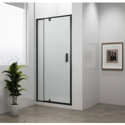   Zuhanyajtó,Sapho Polysan Easy Line Black nyílóajtó fix rész,matt fekete,brick üveg,102 cm EL1738B