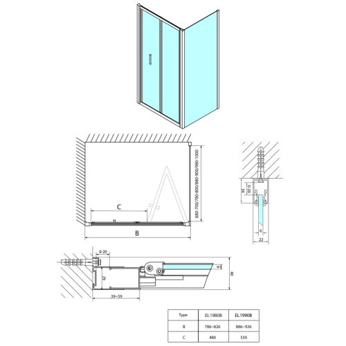 Zuhanyajtó, Sapho Polysan Easy Line Black harmónikaajtó, 90 cm, matt fekete EL1990B