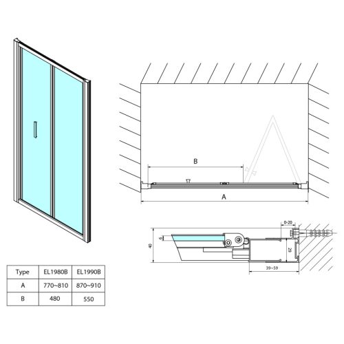 Zuhanyajtó, Sapho Polysan Easy Line Black harmónikaajtó, 90 cm, matt fekete EL1990B