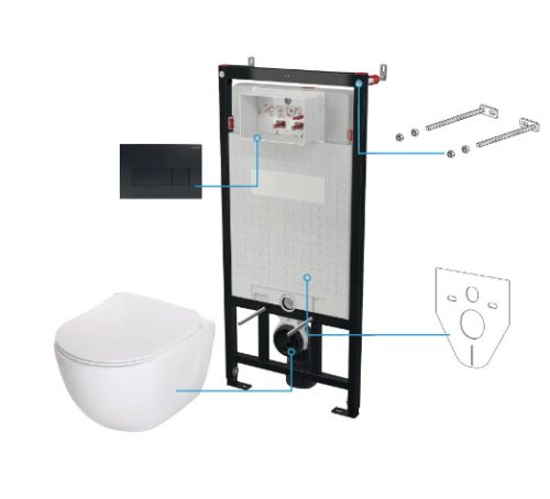 Öblítőtartály, Deante Peonia falsík alatti öblítőtartály+wc+wc ülőke+nyomólap, fehér CDEN6ZPW