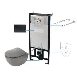   Öblítőtartály, Deante Peonia falsík alatti+wc+wc ülőke+nyomólap,antracit/titanium CDENDZPW