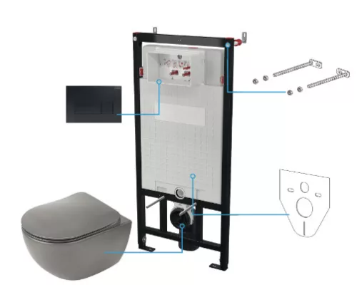 Öblítőtartály, Deante Peonia falsík alatti+wc+wc ülőke+nyomólap,antracit/titanium CDENDZPW