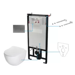   Öblítőtartály, Deante Peonia falsík alatti+wc+wc ülőke+nyomólap, fehér CDET6ZPW