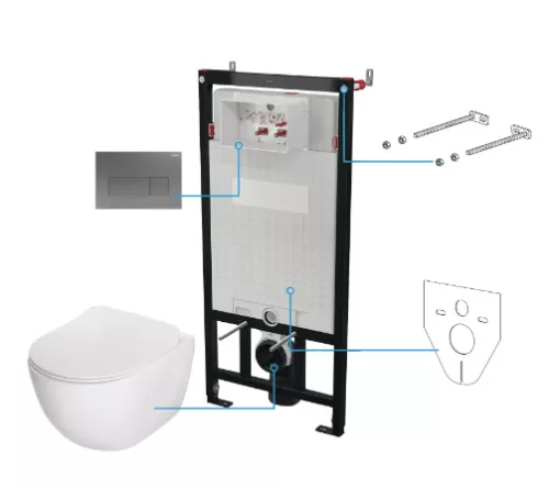 Öblítőtartály, Deante Peonia falsík alatti+wc+wc ülőke+nyomólap, fehér CDET6ZPW