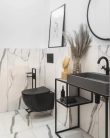 WC, Deante Peonia fali Wc csésze, perem nélküli, fekete CDE_NZPW
