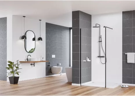 Walk-in, Deante Kerria Plus zuhanyfal 80 cm, fekete KTS_N38P