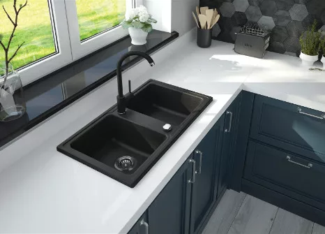 Mosogatótálca, Deante Zorba gránit mosogató, 2 medencés, antracit metál ZQZ_T203