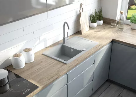 Mosogatótálca, Deante Zorba gránit mosogató 1 medencés csepegtetővel, metálszürke ZQZ_S113