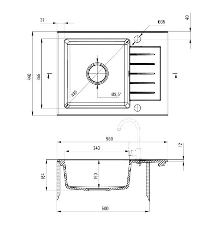Mosogatótálca, Deante Zorba gránit mosogató 1 medencés csepegtetővel fekete ZQZ_N11A