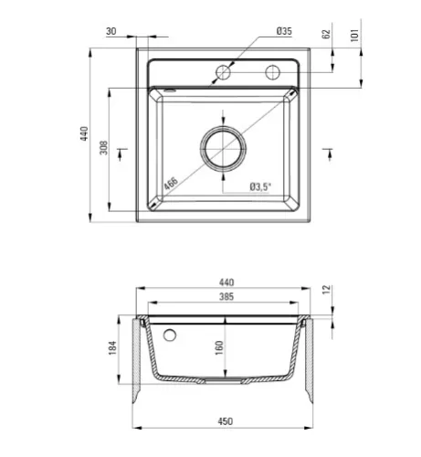Mosogatótálca, Deante Zorba gránit mosogató 1 medencés, fekete ZQZ_N103