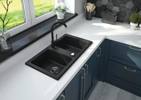 Mosogatótálca, Deante Zorba gránit mosogató 2 medencés,grafit metál ZQZ_G203
