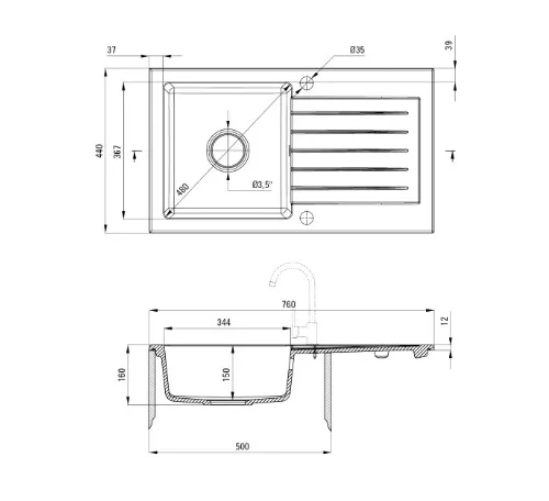 Mosogatótálca, Deante Zorba gránit mosogató 1 medencés csepegtetővel, grafit metál ZQZ_G113