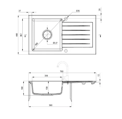 Mosogatótálca, Deante Zorba gránit mosogató 1 medencés csepegtetővel, alabástrom ZQZ_A113