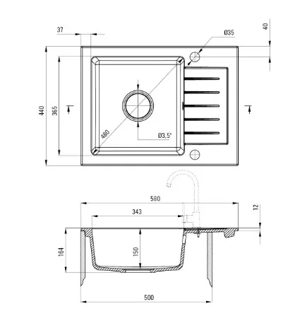 Mosogatótálca, Deante Zorba gránit mosogató 1 medencés csepegtetővel, grafit ZQZ_211A