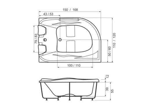 Kád, West Aisha 168x120, jobbos