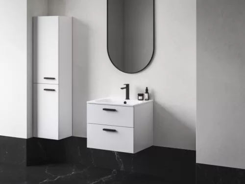 Fali szekrény,Ravak Chrome II SB 39 magasszekrény bal, fehér,fekete fogantyúval 152 mm X000001748