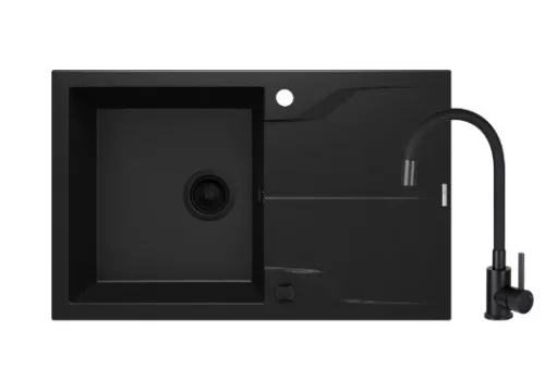 Mosogatótálca, Deante Andante gránit 1 medencés mosogató csapteleppel, fekete ZQNNN113
