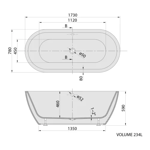 Kád, Sapho Polysan Samira szabadonálló kád 173x78, fehér 68648