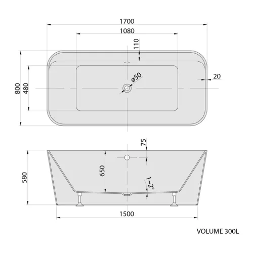 Kád, Sapho Polysan Zary szabadonálló kád 170x80, fehér 68658
