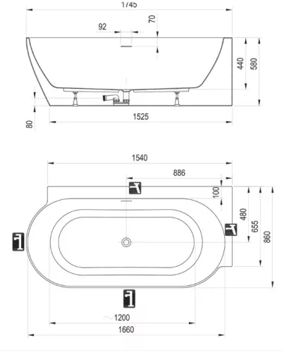Kád,Ravak Vana Freedom Corner II Tec 175x86 jobb,Deepsea Blue/fehér,fehér túlfolyóval CC81400000